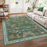 Garvee Mushroom Washable Rug 5x7 Area Rugs for Living Room, Insect Print for Bedroom, Non Slip Throw Rugs With Rubber Back, Soft Low Pile Dining Room Carpet for Under Table, Green - Green
