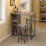 Garvee Small Bar Table and Chairs Set 3-Piece with Storage Drawer & Shelf for Small Apartment Living Room Kitchen Dining Room Grey - Grey