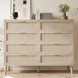 Garvee 8 Drawer Rattan Dresser, Mid Century Modern Rattan Chest for Bedroom, Living Room, Hallway, Entryway, 47.2" x 15.7" x 37", Natural Tone