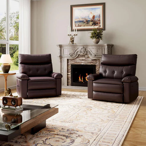 Fauteuil inclinable surdimensionné Garvee - Grand fauteuil inclinable manuel en cuir PU pour adultes, Lazy Boy grand confort avec rembourrage éponge 1,5X et mécanisme d'inclinaison facile pour la détente, café