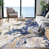Garvee Abstract Blue 8x10 Washable Rug Modern Marble Area Rugs for Living Room with Non Slip, Boho Marble Pattern Area Rug for Kitchen Home Office - Blue
