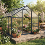 Garvee 8x10ft Greenhouse Heavy Duty Aluminum Frame Polycarbonate Garden Backyard Lawn Grey with Roof Vent & Lockable Door - Grey Swing Door