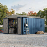 Garvee Steel Storage Shed Durable Double Doors Side Window Ventilation 10x12FT Metal Tool Shed Large Backyard Storage - Navy Blue