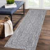 Garvee 2x6 Washable Rug Non Slip Printed Braided Hallway Runner Rug with Rubber Backing Low Pile Solid Printed Weaving Carpet for Kitchen Laundry Entryway, Grey/ 2'×6' - Grey