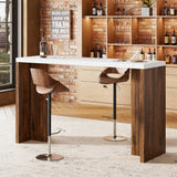 Garvee Bar Table for 4-6 People with Extra Thickened Tabletop, Modern Rectangular Home Bar Coffee Unit, 55" Long, White+Walnut - White+Walnut