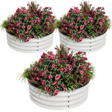 Garvee Round Raised Garden Bed 3PCS 2x1ft Galvanized Metal Kit for Vegetables Fruits Flowers White - White