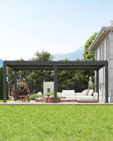 Garvee Louvered Pergola 10 ft x 20 ft Outdoor Adjustable Aluminum Frame Gray Patio Deck Hardtop Gazebo - Grey