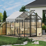 Garvee Large Outdoor Cat Enclosure Aluminum Frame Weatherproof Catio with UV Cover, Platform & Side Door 70x95x76 Inches - Black+Yellow