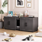 Garvee Cat Litter Box Enclosure 2 Cats 55" Walnut Double-Room Wooden Furniture for Bedroom Living Room - Walnut