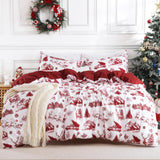 Garvee Christmas Duvet Cover King, Soft Brushed Microfiber, Reindeer Print, Holiday Bedroom Decor, King Size, Christmas Boho Red