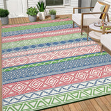 Garvee Outdoor Rug Waterproof 6x9 ft Reversible Plastic Straw Rug for Patio Deck Balcony Backyard Picnic Beach Red Green Blue - Red/Green/Blue