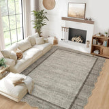 Garvee Scalloped Washable Rug 8x10 Brown Non Slip Soft Low Pile Stain Resistant Carpet for Living Room Bedroom Nursery - Brown