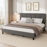 Garvee Velvet King Size Bed Frame with Adjustable Headboard Grey, Upholstered Platform Bedframe, Wooden Slats Support, No Box Spring Needed - Grey