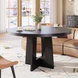 Garvee 47" Round Dining Table for 4-6 People with Thickened Edge & Sturdy Pedestal Base, Kitchen & Living Room, Space Saving, White - Black