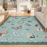 Garvee Area Rug 8x10, No Slip Washable Butterfly Pattern Rug for Living Room Bedroom Dining Room, Light Green, Low-Pile Design - Light Green