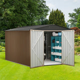 Garvee 10x12 ft Outdoor Storage Shed Large Metal Garden Tool Shed Lockable Door Brown