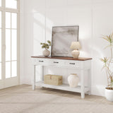 Garvee Entryway Table Console Table with 3 Storage Drawers 3 Tier Farmhouse Wooden Sofa Table Brown and White 54x14x30in