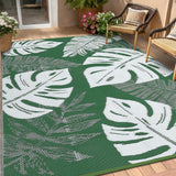 Garvee 9x12 Outdoor Rug Patio Waterproof Reversible Mat Leaf Tropical Green with Stakes and Storage Bag for Camping Deck RV Balcony Backyard Beach