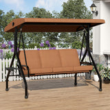 Garvee 3-Seat Outdoor Patio Porch Swing with Canopy, Thickened Cushions, Cup Holders, Backyard, Brown - Brown