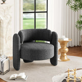 Garvee Oversized Chenille Armchair Modern Barrel Accent Chair Upholstered Mid-Century Round Chair Grey for Living Room Bedroom Apartment - Dark Grey