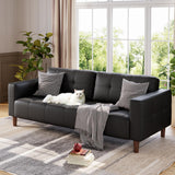 Garvee 3-Seater Sofa Couch Faux Leather Modern Living Room 83" Black - Modern Black