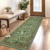 Garvee 2x6 Washable Runner Rug Green Floral Non-Slip Kitchen Hallway Ultra-Thin Indoor Carpet - Green
