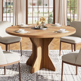 Garvee Round Dining Table for 4-6 People, 47" Circle Kitchen Dinner Table, Sturdy Pedestal Base, Brown, Small Spaces Dining Room Furniture - Brown
