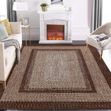 Garvee Washable Rug 10x13 Braided Printed Non-Slip Low Pile Brown Rug for Living Room Bedroom - Brown