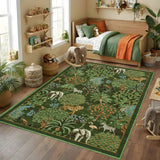 Garvee Jungle Rug 10x13 Washable Area Rug Dark Green Animal Print Non Slip Low Pile Forest Carpet for Living Room Kids Bedroom Nursery - Dark Green