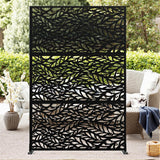 Garvee Metal Privacy Screen 72"H x 47"W, Weather-Resistant Powder-Coated Steel, Freestanding Patio & Garden Use, Modern Design - Black-Leaves