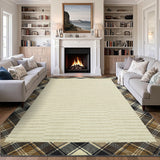 Garvee 8x10 Area Rugs Washable Non-Slip Rugs for Living Room , Modern Soft Low Pile Carpet, Thin Contemporary Accent Throw Rug, Indoor Non-Shedding Design, and Floor Decoration Mat, Beige - Beige
