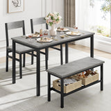 Garvee Dining Table Set for 4, Kitchen Table with 2 Chairs, Bench with Storage Rack, 4 Pieces Dining Room Table Set for Small Place, Apartment, Kitchen, Gray - Grey