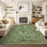 Garvee Large Area Rugs 8x10 Green Washable Non Slip Botanical Floral Vintage Low Pile Carpet for Living Room Bedroom Dining Room Nursery Office - Green