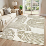 Garvee Abstract Area Rugs 10x13 Light Brown Washable Non Slip Ultra Thin Modern Living Room Bedroom Dining Office Carpet - Brown