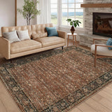 Garvee Washable Area Rugs Floral Vintage 5x7 Brick Brown Non Slip Stain Resistant Soft Low Pile Carpet for Living Room Bedroom Nursery - Floral/Brown