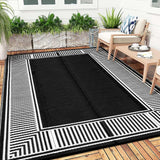Garvee 8x10 Outdoor Rug Waterproof Plastic Straw Rug Reversible Mat for Patio Porch Backyard Camping RV Beach Balcony Border Black - Line White