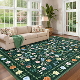Garvee 9x12 Vintage Floral Area Rug, Washable Boho Living Room Carpet, Non Shedding, Low Pile, Stain Resistant, Green