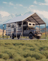 Garvee 20x20 ft Metal Carport Kit with 120° Steep-Pitch Vertical Roof for Snow Shedding, High-Clearance RV & Tractor Shelter, Heavy-Duty Reinforced Frame, Gray - White
