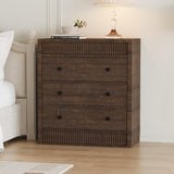 Garvee 3 Drawer Dresser Fluted Chest of Drawers Modern Wooden Nightstand Storage Cabinet for Bedroom Kids Room Hallway Living Room Walnut 31.5" Wide - Walnut