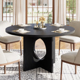 Garvee 47" Round Dining Table for 4-6 People, Sturdy Pedestal Base, Black, Space Saving for Kitchen & Living Room - Black