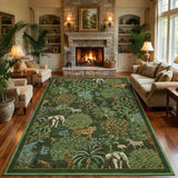 Garvee Jungle 8x10 Area Rug Washable Non Slip Low Pile Soft Indoor Forest Animal Print Carpet Dark Green - Dark Green