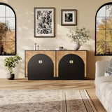 Garvee Modern Fluted Sideboard Buffet Cabinet 63in Large Coffee Bar Wine Bar Console Table Credenza Wood Black for Dining Room Living Room Kitchen