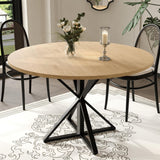 Garvee 47" Round Dining Table Wood Top Heavy-Duty Metal Pedestal 4-Piece Split-Top Kitchen Table Oak for Dining Room Kitchen Living Room - Oak