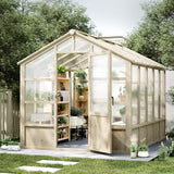Garvee 8x10 ft Wooden Greenhouse with Lockable Door, Adjustable Vent, Polycarbonate Panel for Garden, Yard, Wood Color - Wood Color