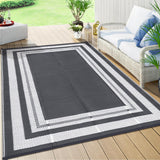 Garvee Waterproof Outdoor Rug 8x10, Plastic Grass Mat for Camping, Reversible Straw Rug for Picnic Deck & RV, Lightweight, Durable, UV-Resistant - Grey/White