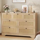 Garvee Rattan 7 Drawer Dresser Oak Farmhouse Modern Bedroom Living Room Storage Organizer