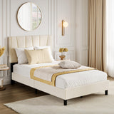 Garvee Full Size Bed Frame With Headboard Adjustable, Velvet Upholstered Full Platform Bed With Headboard, Mattress Foundation With Wooden Slats, No Box Spring Needed, Easy Assembly, Beige/Cream - Beige