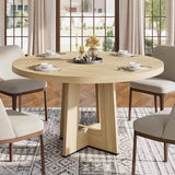 Garvee 47" Round Dining Table for 4-6 People with Sturdy Pedestal Base, Natural Color, Space Saving for Kitchen and Living Room - Nautral