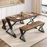 Garvee Kitchen Table with Benches, Dining Table Set for 4, Saving Space Dining Room Table Set for Kitchen, Dining Room, Apartment, Sturdy Metal Frame, Vintage Brown - Retro