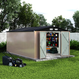 Garvee 10x14x6.4 ft Metal Outdoor Storage Shed With Lockable Doors & Air Vents For Backyard Garden Patio Lawn, Large Durable Rustproof Metal Shed, Sloped Roof, Gray